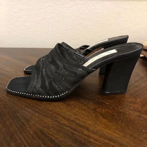 Black zebra print jewel rhinestone Nina heels